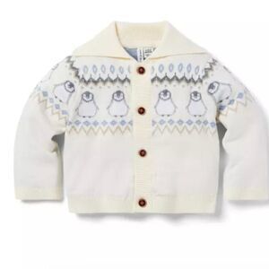 Janie and Jack 100047807 Cream and Gray Baby Fair Isle Penguin Cardigan size 0-3